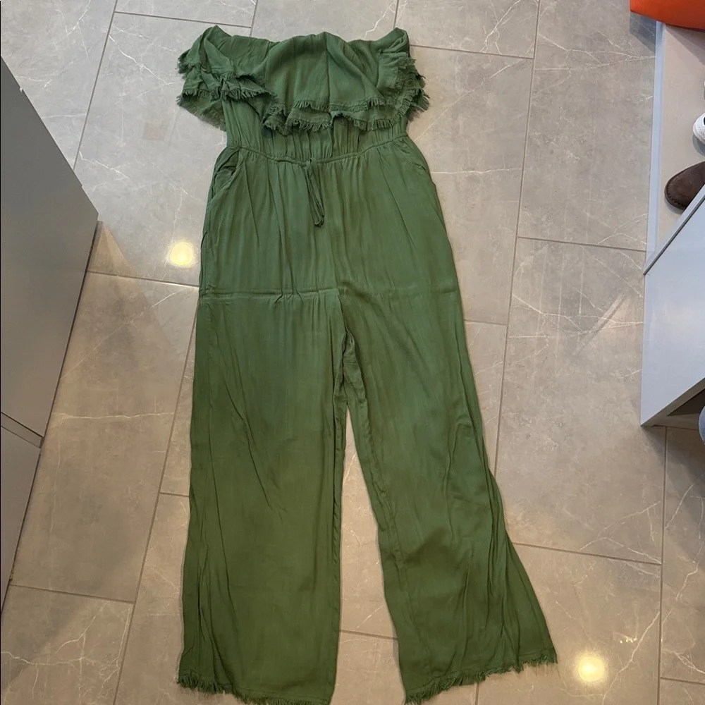Gilli, green strapless jumpsuit. Worn once! Size L - Picture 4 of 5